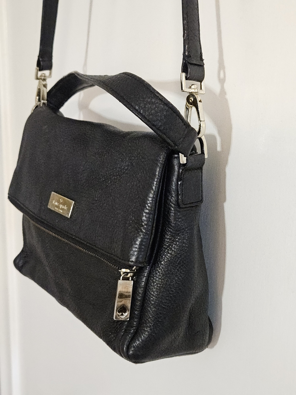 Kate Spade Highland Place Maria Black Pebble Leather Fold Over Purse